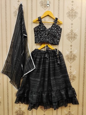 Atierking Girls Lehenga Choli Party Wear Embellished Lehenga, Choli and Dupatta Set(Black, Pack of 1)