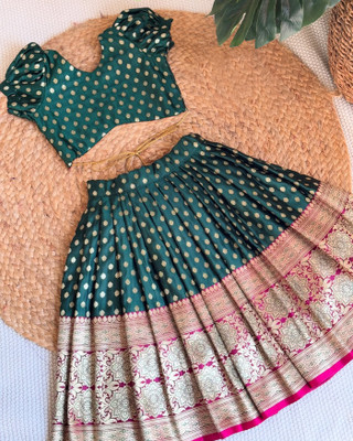 Kedar Fab Indi Girls Lehenga Choli Ethnic Wear Polka Print, Embellished Lehenga Choli(Green, Pack of 1)