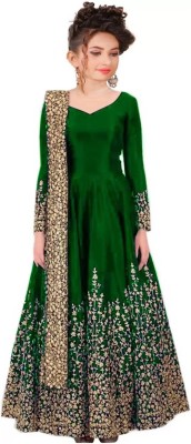 UTTAM FASHION Girls Maxi/Full Length Festive/Wedding Dress(Green, Full Sleeve)