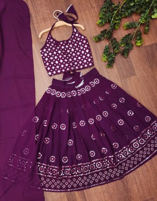 Looker Fab Girls Lehenga Choli Ethnic Wear, Fusion Wear, Party Wear Embroidered Lehenga, Choli and Dupatta Set(Purple, Pack of 1)