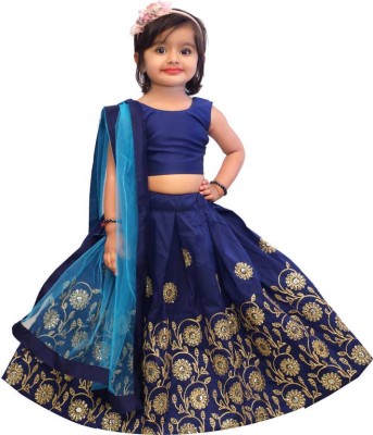 Kids Clothing By VNB Indi Baby Girls Lehenga Choli Party Wear Embroidered Lehenga, Choli and Dupatta Set(Blue, Pack of 1)