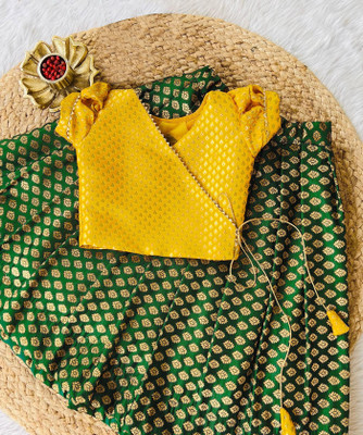 Kedar Fab Indi Girls Lehenga Choli Ethnic Wear Self Design Lehenga Choli(Green, Pack of 1)