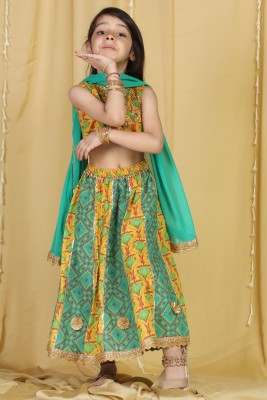 AJ Dezines Girls Lehenga Choli Ethnic Wear Printed Lehenga, Choli and Dupatta Set(Green, Pack of 1)