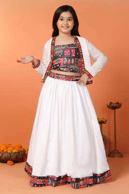 Fashion Dream Girls Lehenga Choli Ethnic Wear Printed Lehenga Choli(White, Pack of 1)