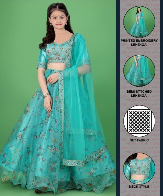 PILUDI Girls Lehenga Choli Western Wear Printed Lehenga Choli(Blue, Pack of 1)