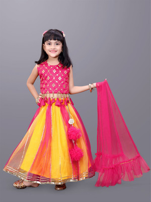 Agnivesham Baby Girls Lehenga Choli Ethnic Wear Embellished Lehenga, Choli and Dupatta Set(Yellow, Pack of 1)