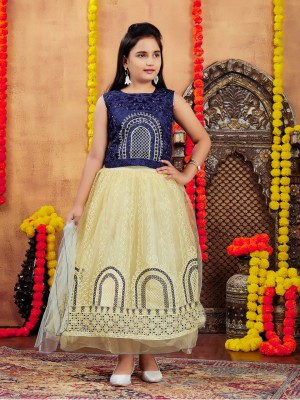 Aarika Indi Girls Lehenga Choli Ethnic Wear Embroidered Lehenga Choli(Dark Blue, Pack of 1)