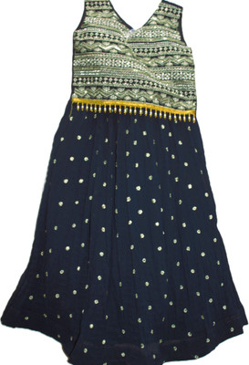 Littler Girls Lehenga Choli Ethnic Wear Embroidered Lehenga, Choli and Dupatta Set(Dark Blue, Pack of 1)