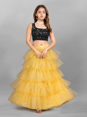 A To Z Cart Girls Lehenga Choli Party Wear Embellished Lehenga & Crop Top(Black, Pack of 1)