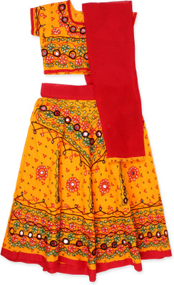 ANNA Girls Lehenga Choli Ethnic Wear Embroidered Lehenga, Choli and Dupatta Set(Yellow, Pack of 1)