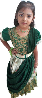deekshidiya Indi Baby Girls Lehenga Choli Ethnic Wear Embroidered, Embellished Lehenga, Choli and Dupatta Set(Green, Pack of 1)