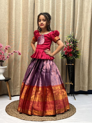 Jhanvi Lifestyle Indi Girls Lehenga Choli Ethnic Wear Printed Lehenga Choli(Purple, Pack of 1)