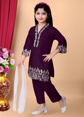 ayanfashion Girls Above Knee Festive/Wedding Dress(Purple, Sleeveless)