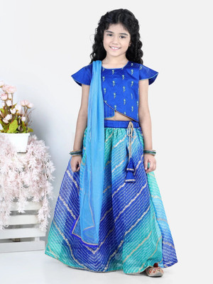 Kinder Kids Girls Lehenga Choli Ethnic Wear Embroidered Lehenga, Choli and Dupatta Set(Blue, Pack of 1)