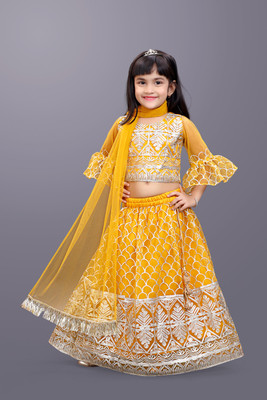 Agnivesha Baby Girls Lehenga Choli Ethnic Wear Embroidered Lehenga, Choli and Dupatta Set(Yellow, Pack of 1)