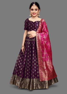 Kedar Fab Girls Lehenga Choli Ethnic Wear Self Design Lehenga, Choli and Dupatta Set(Purple, Pack of 1)