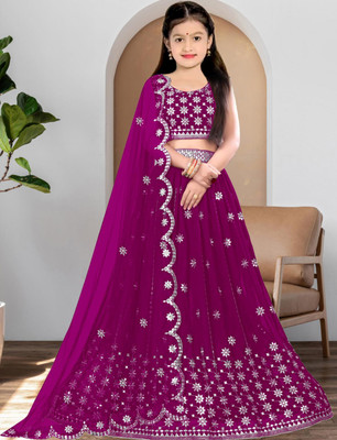 Nijat Girls Lehenga Choli Ethnic Wear Embellished Lehenga, Choli and Dupatta Set(Pink, Pack of 1)