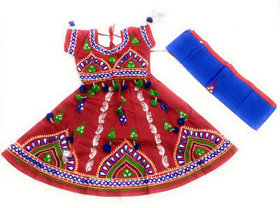 Fashionhub Indi Baby Girls Lehenga Choli Ethnic Wear Embroidered Lehenga, Choli and Dupatta Set(Red, Pack of 1)