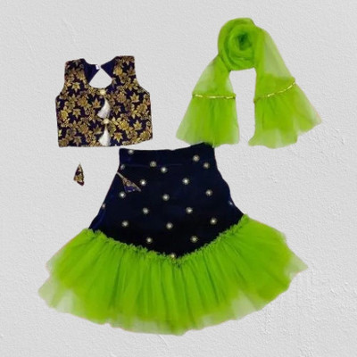 Agnivesham Baby Girls Lehenga Choli Ethnic Wear Self Design Lehenga, Choli and Dupatta Set(Light Green, Pack of 1)