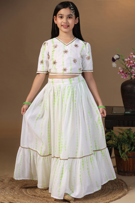 Fashion Dream Girls Lehenga Choli Ethnic Wear Printed Lehenga Choli(Light Green, Pack of 1)