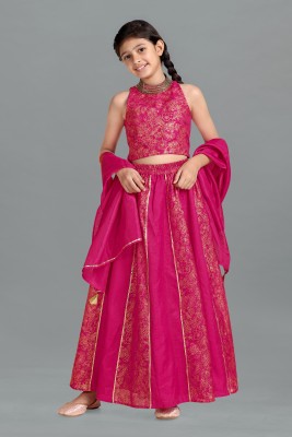 Fashion Dream Girls Lehenga Choli Ethnic Wear Printed Lehenga, Choli and Dupatta Set(Pink, Pack of 1)