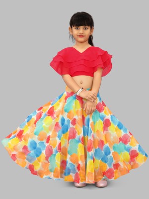 Looker Fab Girls Lehenga Choli Ethnic Wear, Party Wear, Western Wear Printed Lehenga & Crop Top(Pink, Pack of 1)