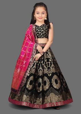 Kedar Fab Girls Lehenga Choli Ethnic Wear Printed Lehenga, Choli and Dupatta Set(Black, Pack of 1)