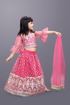 satyamfab Baby Girls Lehenga Choli Ethnic Wear Embroidered Lehenga, Choli and Dupatta Set(Pink, Pack of 1)
