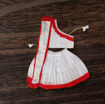 Childrenfasion Girls Lehenga Choli Ethnic Wear Striped Ghagra, Choli, Dupatta Set(Red, Pack of 10)