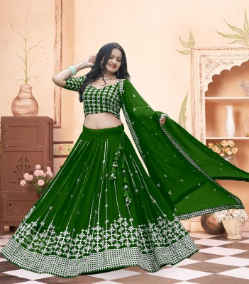 Drimexin Fab Girls Lehenga Choli Ethnic Wear Embellished Lehenga, Choli and Dupatta Set(Green, Pack of 1)