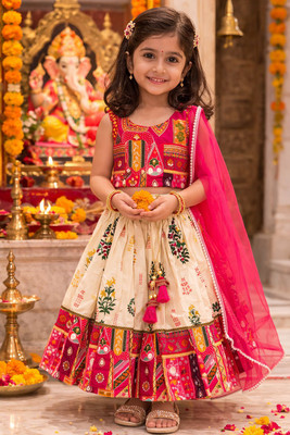 BBPRIMESTORE Indi Baby Girls Lehenga Choli Ethnic Wear, Party Wear Printed Lehenga, Choli and Dupatta Set(Red, Pack of 1)