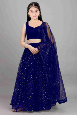 F Plus fashion Girls Lehenga Choli Party Wear Embellished Lehenga, Choli and Dupatta Set(Blue, Pack of 1)