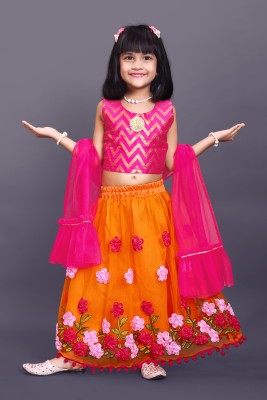 satyamfab Baby Girls Lehenga Choli Western Wear Embroidered Lehenga, Choli and Dupatta Set(Orange, Pack of 1)