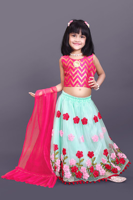 satyamfab Baby Girls Lehenga Choli Western Wear Embroidered Lehenga, Choli and Dupatta Set(Green, Pack of 1)