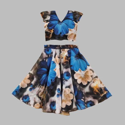 Shlok Enp Girls Maxi/Full Length Casual Dress(Blue, Cap Sleeve)