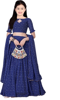 KV Fashion Girls Lehenga Choli Ethnic Wear Printed Lehenga, Choli and Dupatta Set(Blue, Pack of 1)