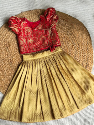 Kedar Fab Indi Girls Lehenga Choli Ethnic Wear Self Design Lehenga Choli(Gold, Pack of 1)