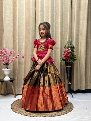 Jhanvi Lifestyle Girls Lehenga Choli Ethnic Wear Printed Lehenga Choli(Green, Pack of 1)