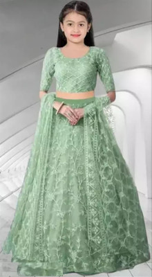 Harshiv Creation Girls Lehenga Choli Ethnic Wear Embroidered Lehenga, Choli and Dupatta Set(Green, Pack of 1)