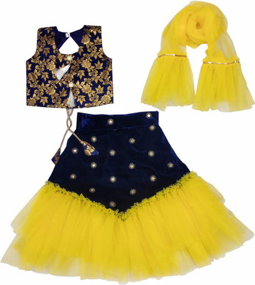 Agnivesham Baby Girls Lehenga Choli Ethnic Wear Embroidered Lehenga, Choli and Dupatta Set(Yellow, Pack of 1)