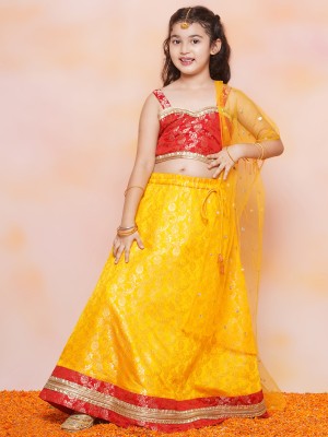 AJ Dezines Indi Girls Lehenga Choli Ethnic Wear Printed Lehenga Choli(Yellow, Pack of 1)