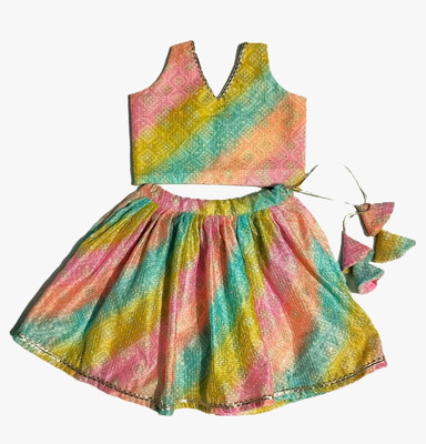 SSTG Indi Girls Lehenga Choli Party Wear Floral Print Ghagra Choli(Multicolor, Pack of 1)