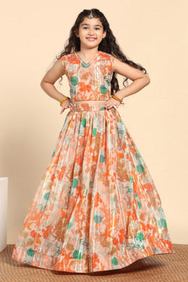 Fashion Dream Girls Lehenga Choli Ethnic Wear Printed Lehenga Choli(Orange, Pack of 1)