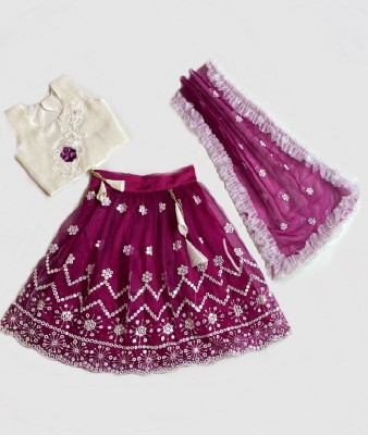 sainur creation Girls Lehenga Choli Ethnic Wear Embellished Lehenga, Choli and Dupatta Set(Purple, Pack of 1)