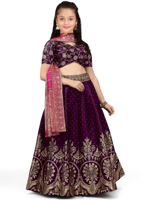 Kedar Fab Girls Lehenga Choli Ethnic Wear Self Design Lehenga, Choli and Dupatta Set(Purple, Pack of 1)