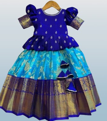 MANGUKIYA EXPORT Baby Girls Lehenga Choli Ethnic Wear, Fusion Wear, Party Wear, Western Wear Self Design Lehenga Choli(Blue, Pack of 1)