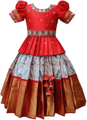 White Button Girls Lehenga Choli Ethnic Wear Self Design Lehenga Choli(Red, Pack of 1)