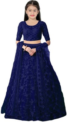 Tanishka creation Girls Lehenga Choli Party Wear Printed Lehenga Choli(Blue, Pack of 1)