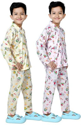 Jain Trader Kids Nightwear Baby Boys & Baby Girls Printed Cotton(Pink Pack of 2)