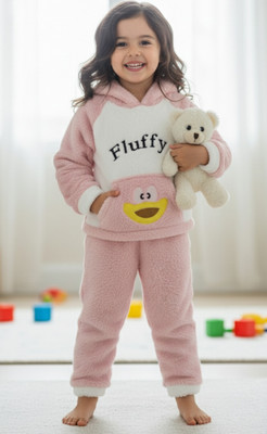 Uttam Kids Nightwear Girls Printed Fleece Blend(Pink Pack of 1)